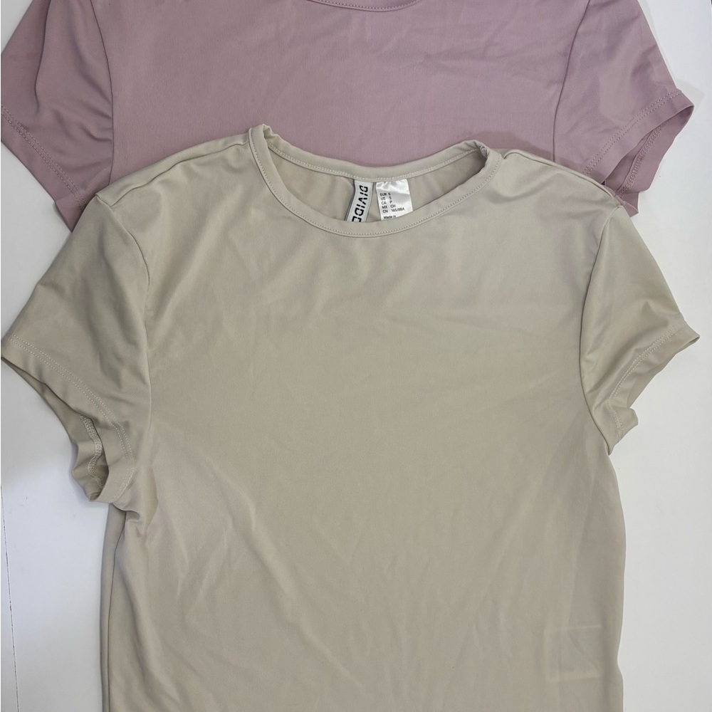 H&M Pink and Cream Fitted Short Sleeve Tees